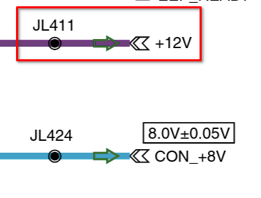 PS2 GH-022 motherboard schematic showing the 12v rail with a test point labelled JL411